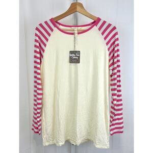 NWT MATILDA JANE M Anytime PJ Top 30685P Raglan Long Sleeve Stripe White Pink